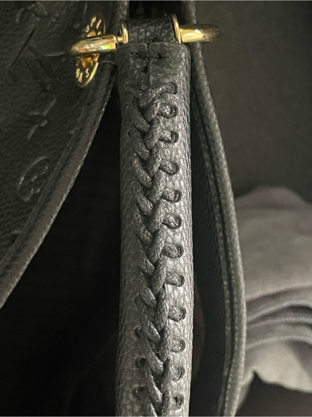 Black Embossed Monogram Braided-Handle Satchel - Picture 6 of 15